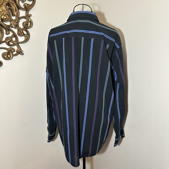 J Garcia Shirt Mens XL Flip Cuff Button Long Sleeve Striped Geometric Read - Picture 3 of 12